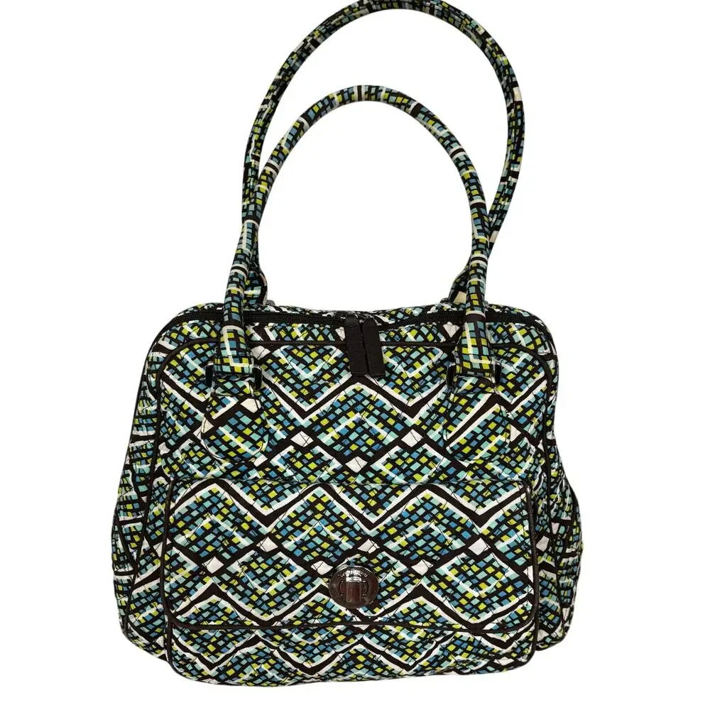 Vera Bradley purse green blue white brown quilted cotton casual shoulder bag